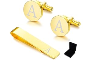 Diamday Gemelli & Fermacravatta Uomo con Iniziali Alfabeto Lettera A-Z Gemelli Fermacravatta Oro personalizzato in acciaio inox Regalo con Scatola per Matrimonio, Sposi, Marito, Padre