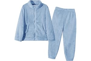 Valcatch Girls Boys Flannel Tracksuit, Kids Fall Winter Fuzzy Sweatsuit Set, Soft Warm Plush Fleece Clothes Sets, 2 Piece Outfit Zip Up Mock Neck Sweatshirt Jacket+Jogger Pants Clothing