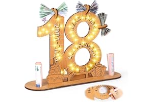 Alftek Geldgeschenke Geburtstag, Geschenkideen 18 Geburtstag Mann/Frau, Wooden Sign Guest Book Birthday mit LED Lichterkette Ständer Und Kerzenhalter Dekoration Geburtstagsgeschenk