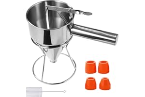 HAOYULUO Entonnoir a Piston,600ml Entonnoir de Cuisson de en Acier Inoxydable Avec Support, Brosse de Nettoyage et 4 Buses de Remplacement, pour les Desserts