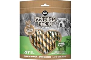 ZEUS BetterBones – Bocadillo masticable Suave para Perros sin Piel cruda, torceduras envueltas con Cordero y Menta, 12,5 cm, 27 Unidades