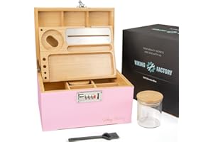 Viking Factory® Large Lockable Bamboo Storage Box with Combination Lock, Decorative Organizer for Jewelry, Medicine & Tools, Includes Tray, Glass Jars & Accessories