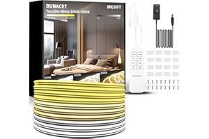 ‎BUNACET BUNACET LED Strip Warmweiss 8M 24V, LED Streifen Warmweiß 3000K-6500K Kaltweiß Dimmbar, Wasserdicht Flexibel LED Band mit Fernbedienung und Netzteil, Silikon Lichtband für Innen Aussen