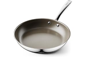 REDCHEF Padella in acciaio inox, 24 cm, rivestimento in ceramica, per cottura a induzione, antiaderente per tutti i piani cottura, senza PTFE, senza PFAS, sicura da forno, lavabile in lavastoviglie