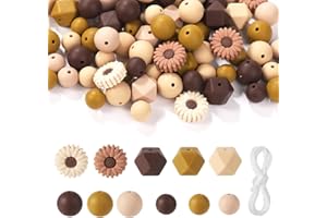 LASUROA 100 Pièces Perle Silicone Marguerite, Fleur de Marguerite Perles en Vrac Hexagonales Rondes Perles d'Espacement avec Corde Élastique pour Bricolage Artisanat Porte-Clés Bracelets Collier
