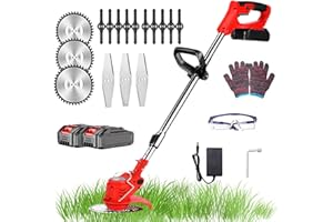 MYJHUIY 24V Cordless Strimmer,Telescopic Lightweight Grass Trimmer with 6xMetal Blades & 10xPlastic Blades, 2 x 1500MAH Battery, Electric Garden Strimmer Grass Cutter for Lawn Edger Pruning Weed（Red）