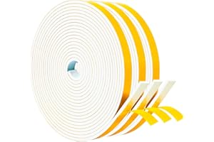 Yotache Draught Excluder Tape 3 Rolls 10mm Wide X 3mm Thick, Foam Insulation Sealing Gasket Tape for Doors, Sliding Door, Total 15m Long (3 X 5m Each)