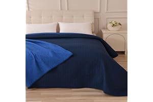 Caritex Copriletto Trapuntato Santorini per Letto Matrimoniale, in Microfibra, Bicolore e Reversibile - Trapuntino Primavera e Autunno - 260x260 cm M608 [Blu Navy - Blu Royal]