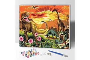 ifymei Peinture par Numero pour Enfant et Adulte, Loisirs Créatifs Activité Manuelle, Peinture Acrylique Kit de Dessin pour Filles et Garçons, Avec Cadre 30 x 40 cm - Animaux - Dinosaures