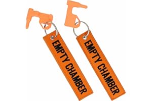 YONCONO Paquete de 2 banderas de seguridad de cámara para rifle, escopeta y pistola, llavero bordado, compatibilidad universal, etiquetas de cámara vacía