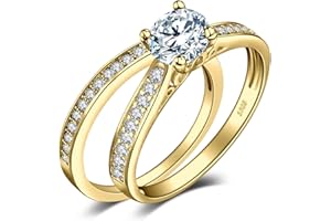 JewelryPalace 1.3ct Zircone Cubique Solitaire Bague Femme Argent 925 Plaqué Or Jaune Plaqué Or Rose, Lot de Bague de Fiançailles Femme, Anniversaire Mariage Promise Alliance Bijoux Cadeau