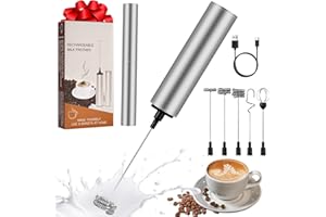 FOLAI Milchschäumer Elektrisch USB-C mit 5 Wechselbaren Edelstahl-Schneebesen–2 Einstellbare Geschwindigkeiten (11.000/13.000 U/min), Wasserdichter Aufschäumer für Kaffee, Latte, Cappuccino, Matcha(Silber)