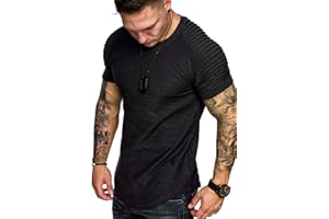 COOFANDY Men's Muscle T-Shirt Pleated Raglan Sleeve Bodybuilding Gym Tee Short Sleeve Fashion Workout Shirts Hipster Shirt