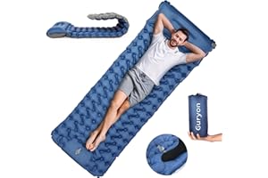 Guryon Self Inflating Camping Mat, Ultralight Inflatable Single Camp Mattress with Ergonomic Pillow, 9 cm Thick Portable Camping Pad for Hiking Camping Backpacking Travel Outdoors