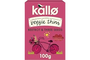 Kallo Beetroot & Three Seeds Veggie Thins Crackers | Healthy Snacks High Fibre, Plant Protein, Gluten Free & Baked | 100g Single Pack