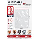 Kalbi Ticaret Kilitli Torba 26x36 Cm 50'li Kilitli Buzdolabı Poşeti Şeffaf Naylon Torba Kilitli Saklama Poşeti
