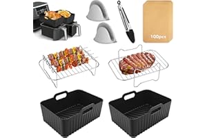 VFMFM Air Fryer Accessories, Silicone Air Fryer Liner for Ninja Dual AF400UK AF500UK AF451UK Tower T17088, 8 PCS Ninja Air Fryer Accessories, Upgraded Air Fryer Liner Silicone & Dual Air Fryer Racks