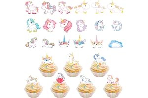 Teselife 80 Piezas Decoración Comestible Magdalena Unicornio, Unicornio Decoracion Tarta, Unicornio Cupcake Topper Tema Fiesta Decoración para Niños Niñas Cumpleaños