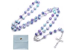 Calkkrer Rosario cattolico per comunione con croce retrò, sacchetto regalo in velluto, elegante croce per battesimo, matrimonio, festa (blu-viola)