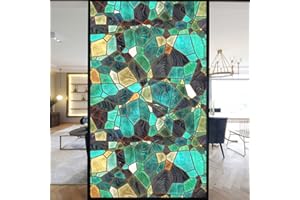 LUMANDUO European Church Windows Film Privacy Stained Glass Window Stickers Static Cling Decorative Frosted Window Films UV Blocking Muted Colors Window Coverings (A,90x200cm WxH)