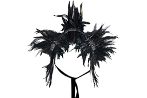 Niceyoeuk Women Feather Cape Maleficent Costume Gothic Lacing Shawl Shrug Collar Feather Cape for Halloween Cosplay Christmas Party