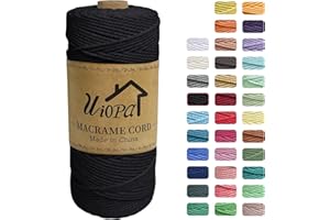 Uiopa Macrame Cuerda 2mm x 200m, Macrame Cuerda 3 Capas Hilo de Macrame, Cordón de Algodón Natural para Manualidades Envolver Regalo Decoración Bohemia