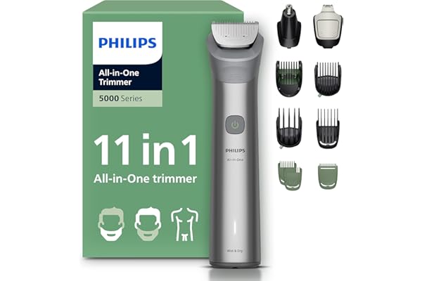 Philips Multigroom série 5000 Tondeuse tout-en-un 11 accessoires – tondeuse pour barbe, cheveux et corps, lames en métal auto-affûtées, 17 hauteurs de coupe (0,5-16 mm), modèle MG5951/15