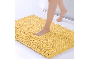 ROSMARUS Chenille Bath Mat Non-Slip Super Absorbent Bathroom Mat 80X50cm,Washable Soft Fluffy Bathroom Rug,Microfiber Shower Mat Shaggy Rug for Bathroom,Yellow