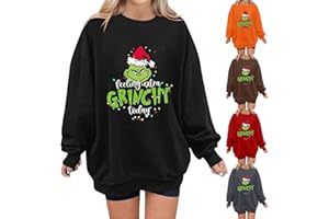 RUITOTP 𝑮𝒓𝒊𝒏𝒄𝒉 Pull Noël Grinch Costume Femme Manches Longues Col Rond Rigolo Noel Pull Christmas Pull Noël Femme Drole Sweatshirt De Noël Femme Femme Sweat Pull De Noël Femme Grande Taille