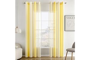 MIULEE Gardinen Gestreift Transparent mit Ösen, Voile Vorhänge Wohnzimmer Modern 2er Set, Vorhang Schlafzimmer Transparent mit Gelb Weiss Gestreift Muster, Vorhang Halbtransparent Streifen 140X225 cm