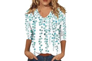 SCBFDI Lange Shirts Mit Leggings Zu Tragen, 3/4 Ärmel Tunika Tops für Frauen Florale Grafik V-Ausschnitt-T-Shirts Lässige Streetwear für Die Arbeit