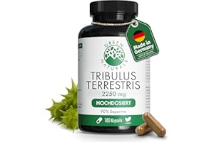 ‎GREEN NATURALS Tribulus Terrestris Kapseln – Hochdosiert: 2.250 mg mit 90 % Saponinen – Vorrat für 2 Monate – Premiumqualität aus Deutschland – Vegan & laborgeprüft – Green Naturals®
