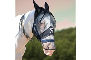 XE XPERT EXCELLENCE XE Horse Fly Mask with Ears –Breathable Mesh Full Face and Nose Horse Mask for UV Protection and Equine Fly, Standard Equestrian Pink Horse Fly Mask (Full Black Mask, Extra Full (XL))