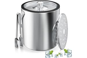 DBAATTZ Secchiello Ghiaccio, secchiello per Ghiaccio Rotondo con Setaccioes e Pinze per ghiaccio, Contenitore per Cubetti da 2 Litri, Secchiello per Ghiaccio in Acciaio Inox