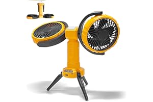 Civikyle Doppelkopf Camping Ventilator mit Campinglampe LED Licht Akku USB Aufladbar Oszillierend Tischventilatoren Zelt Hängeventilator Camping Zubehör Gadgets