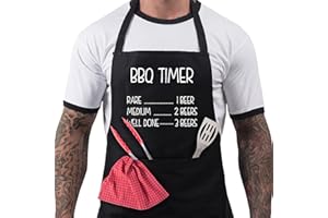 BANG TIDY CLOTHING BBQ Aprons for Men, Funny Cooking BBQ Apron in Black Cotton, Adjustable with 2 Pockets, Birthday, Christmas, Cooking Gifts for dad, chef, husband, him - BBQ Timer