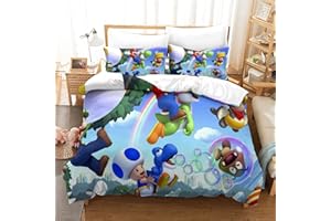 KUFRY Set Di Biancheria Da Letto Con 3D Super Mario Bros Stampa Copripiumino Set Con Cerniera Con Federa Super Morbido E Traspirante Microfibra Per Adulti E Bambino Biancheria Da LettoSingle（135x200cm）