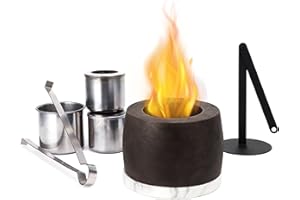 TRIROCKS Round Black Concrete Tabletop Fire Bowl Pit Portable Rubbing Bio Ethanol Table Fireplace for Outdoor Indoor Garden Balcony Living Room Dining Table