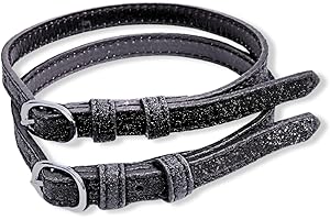 PFERDELINIS Cinghie per spore in pelle, 2 pezzi, in pelle, per spore, cinturino di ricambio regolabile, perfetta tenuta spore da equitazione (glitter nero)