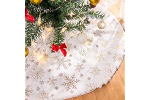 Lanpn Weihnachtsbaum Decke Christbaumdecke 75 cm, Kunstfell Schneeflocken Rund Tannenbaum Decke Unterlage Teppich, Weihnachtsbaumdecke für Christbaumschmuck Weihnachtsdeko (Gold, 75cm)