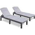 Chaise Longue Jardin BOLLI - Résine Imitation Rotin - Cousin Inclus - Dossier Réglable 4 Positions - Gris - 200kg