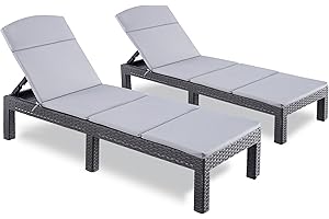 BOLLI Lot de 2 Bain de Soleil - Chaise Longue Jardin Exterieur - Résine Imitation rotin tressé - Dossier réglable - Gris Sparkle(avec Coussin)