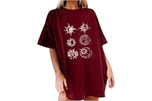 KOMISEUP Oberteile Damen Oversized T-Shirt Sonne Mond Motiv Sportshirt Kurzarm Sport Oberteile Vintage Sweatshirt Rundhals Oberteile Teenager Mädchen Best Friends Lang Top Longshirt