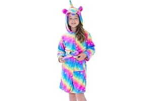 BRINNY Accappatoio per bambini Ragazzi 3D Animale Morbido Corte Unisex con cappuccio Fleece Unicorn Cosplay Accappatoio Dress Night Abbigliamento Della Notte Loungewear Age 2 3 4 5 6 7 8 9 10 11 12 13 anni