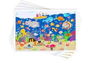 BABEBAY Disposable Stick-on Placemats 40 Pack for Baby & Kids, Restaurant Table Topper Mat 12" x 18" Sticky Place Mats, Toddler Baby Placemat, Seabed Scuba Theme