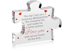 VELENTI Valentines Gifts for Him, Her - 3.35"x 2.76" Acrylic Puzzle Stand with Printed Message - Birthday, Wedding for Boyfriend, Girlfriend - I Love You Presents for Husband, Wife