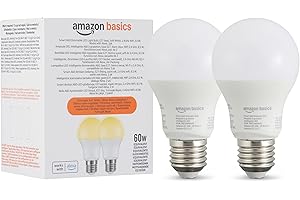 Amazon Basics smarte LED-Glühbirne, dimmbar, E27, sanftes Weiß, 8W (60W Equivalent), funktioniert nur mit Alexa, 2 Stück