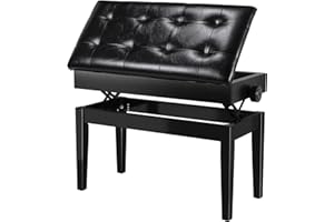 MAMIZO Banqueta Piano Regulable en Altura 2 Personas 73x35x48-58 CM, Banco Piano con Almacenamiento, Silla de Piano, 4 PCS Patas para Piano de Madera Maciza, Banqueta de Piano Carga Máx 200KG, Negro