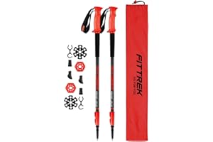 FitTrek Trekking Poles - Hiking Poles - Walking Poles Telescopic - Lightweight Trekking Stick for Women, Men and Kids with Walking Poles Rubber Tips and Pole Bag, 1 Pair