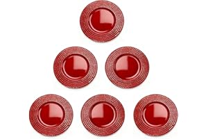 Glac Store Salvamanteles de polipropileno elegante dorado o rojo, 33 cm, borde tachonado, estilo moderno, juego de 4 o 6 unidades, para Navidad y bodas, reutilizable, brillante (6, rojo)